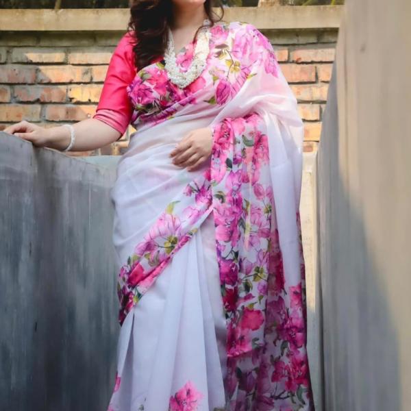 Premium Makhan Chandery Silk Digital Print Saree - আকর্ষণীয় টার্সেল ও ডিজিটাল প্রিন্ট শাড়ী